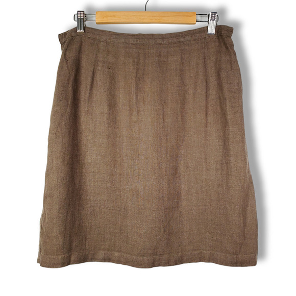 Chico's Knee-Length Linen A-Line Skirt Brown Size 1 / Medium - Picture 1 of 8
